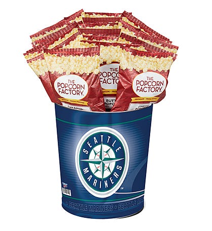 Seattle Mariners Popcorn Tin with 15 Bags of Popcorn